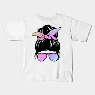 Messy Bun with Gradient Bow and Sunglasses Kids T-Shirt
